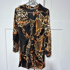 Timing Black and Orange Leopard Chain Dress